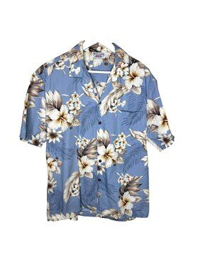 Vintage 90s Pacific Legend Blue Hawaiian Print Shirt, 100% Cotton, Size Large